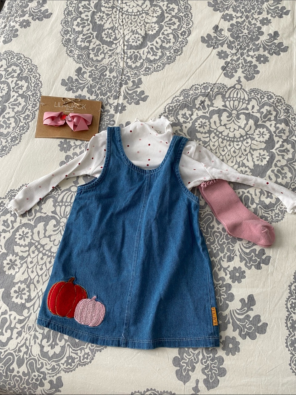 Lil & Jack Denim Pumpkin Appliqué Kids Dress - Blue
